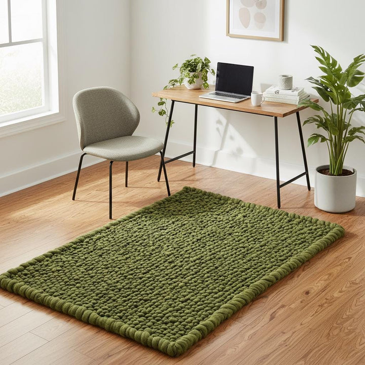Translation missing: es.Modern green chunky rug with soft pebble clusters, ideal for boho, earthy, and minimalist room décor