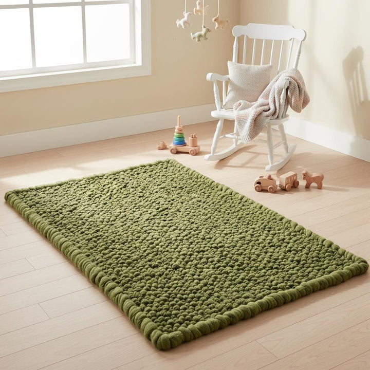 Translation missing: es.Green Pebble Texture Rug, Chunky Moss Style, Hand-Tufted Carpet, Custom Size