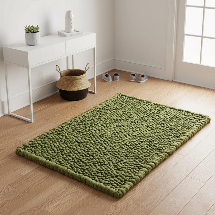 Translation missing: es.Green Pebble Texture Rug, Chunky Moss Style, Hand-Tufted Carpet, Custom Size