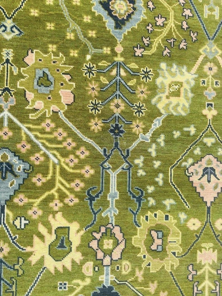 Translation missing: es.Hand-Knotted Olive Green Wool Rug: Turkish Oushak Area Rug