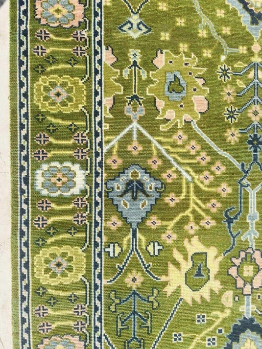 Translation missing: es.Hand-Knotted Olive Green Wool Rug: Turkish Oushak Area Rug