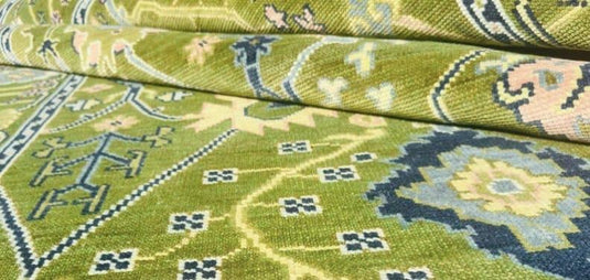 Translation missing: es.Hand-Knotted Olive Green Wool Rug: Turkish Oushak Area Rug
