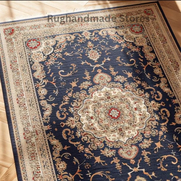 Translation missing: es.Hand Knotted Oushak Rug with muted gray floral wool design, traditional Turkish craftsmanship, perfect for living room or bedroom