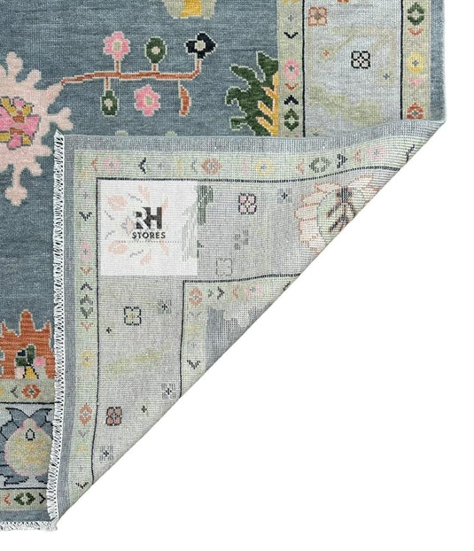 Translation missing: es.Hand-Knotted Oushak Wool Rug: Abstract Boho Design, 8x10 Vintage Turkish Carpet