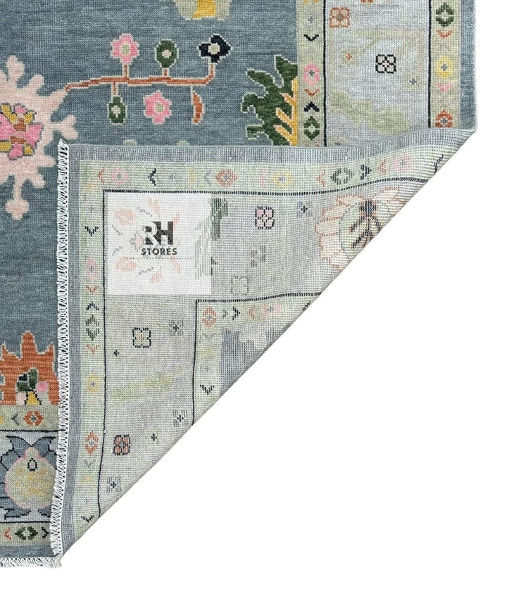 Translation missing: es.Hand-Knotted Oushak Wool Rug: Abstract Boho Design, 8x10 Vintage Turkish Carpet
