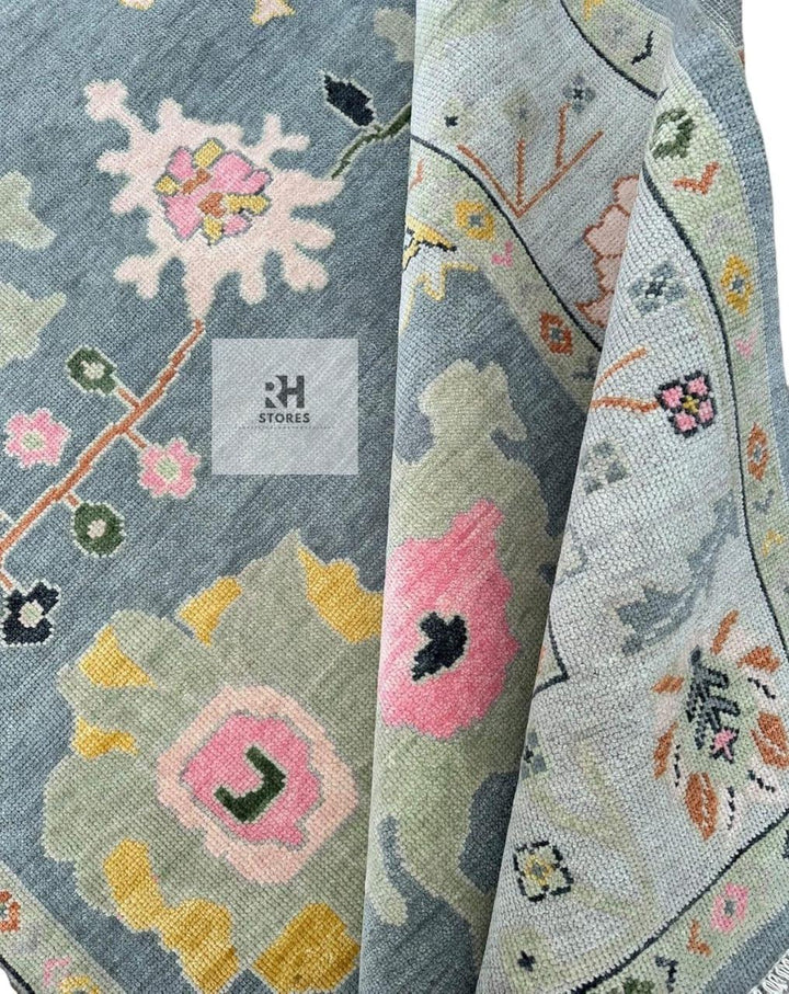 Translation missing: es.Hand-Knotted Oushak Wool Rug: Abstract Boho Design, 8x10 Vintage Turkish Carpet