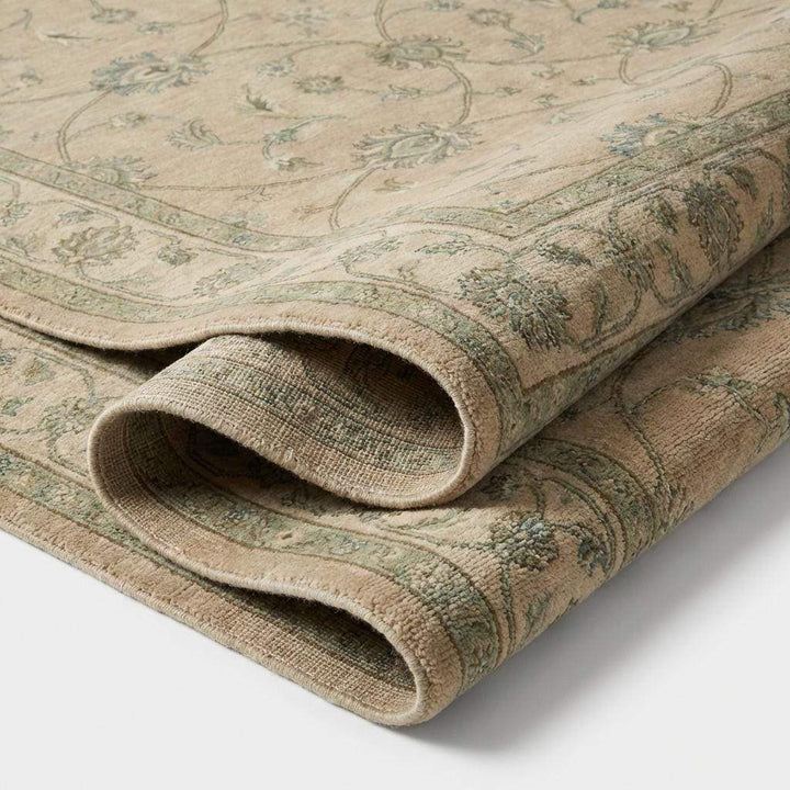 Translation missing: en.Hand-Knotted Oushak Wool Rug, Muted Sage Green Floral Area Rug