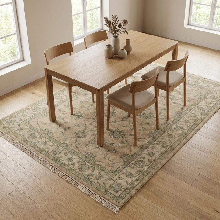 Translation missing: en.Hand-Knotted Oushak Wool Rug, Muted Sage Green Floral Area Rug