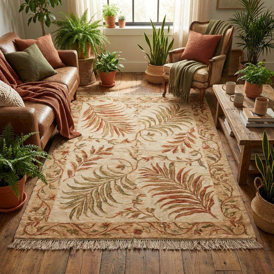 Translation missing: en.Top-down view of the oversized leaf and vine pattern, highlighting the organic symmetry and artisan craftsmanship