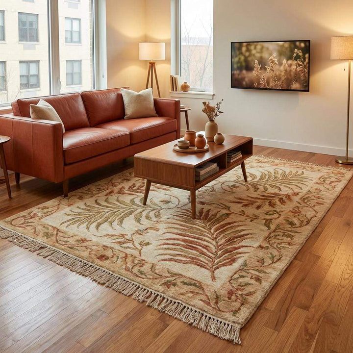 Translation missing: en.Hand-Knotted Wool Area Rug: Sage Green Oushak Botanical