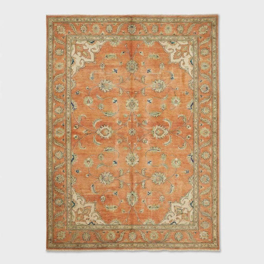 Translation missing: en.Hand-Knotted Wool Oushak Rug - Terracotta Burnt Orange, Traditional Style