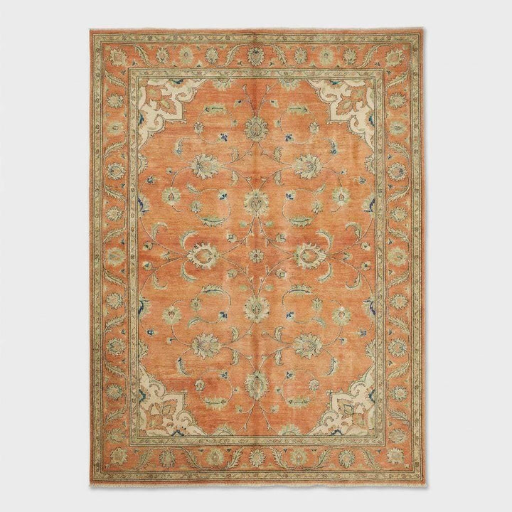 Translation missing: en.Hand-Knotted Wool Oushak Rug - Terracotta Burnt Orange, Traditional Style