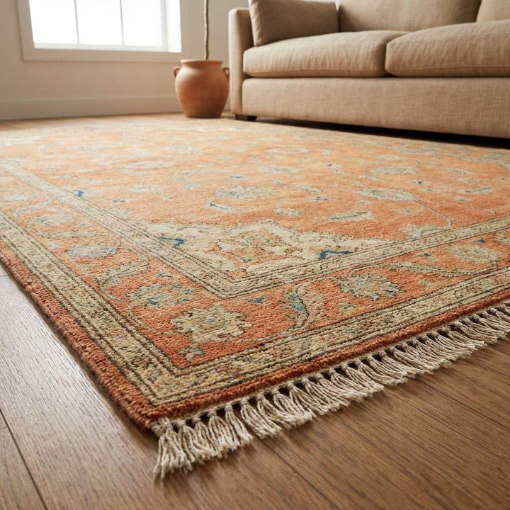 Translation missing: en.Hand-Knotted Wool Oushak Rug - Terracotta Burnt Orange, Traditional Style