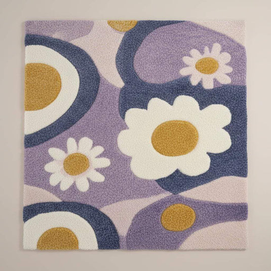 Translation missing: es.Hand tufted rug with pastel lavender flower design and high pile texture for boho nursery or cozy living room