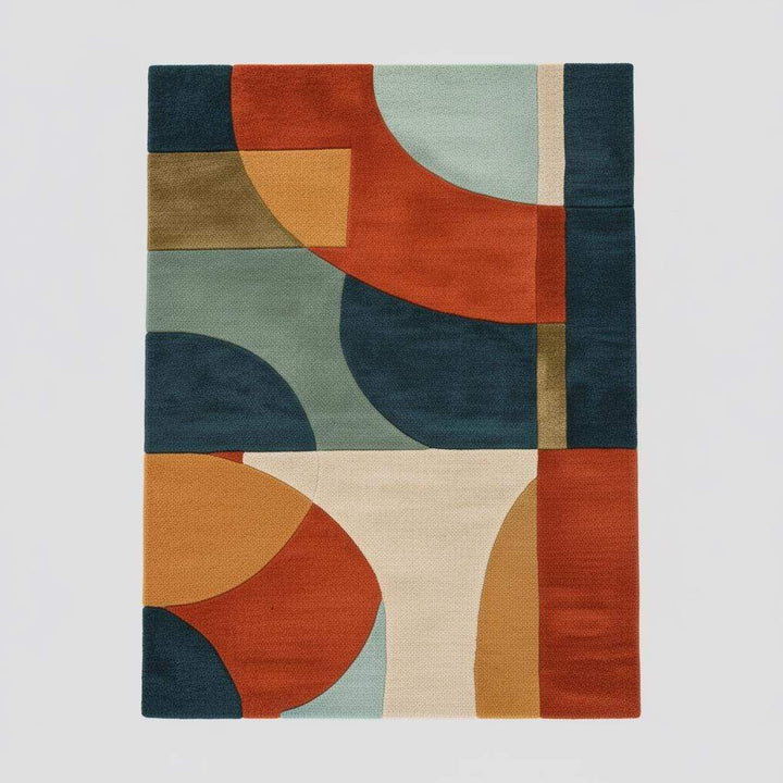 Translation missing: en.Hand tufted area rug with geometric burnt orange design and mid-century modern style