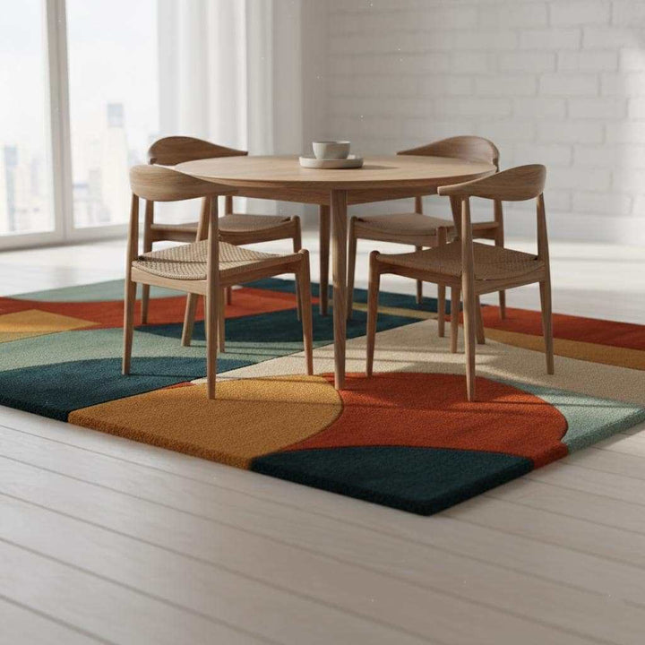 Translation missing: en.Hand tufted area rug with geometric burnt orange design and mid-century modern style