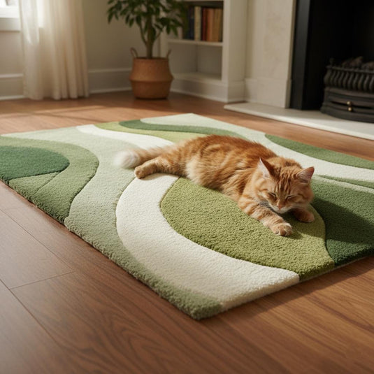 Translation missing: en.Hand-Tufted Moss Green Wave Rug: Organic Textured Carpet