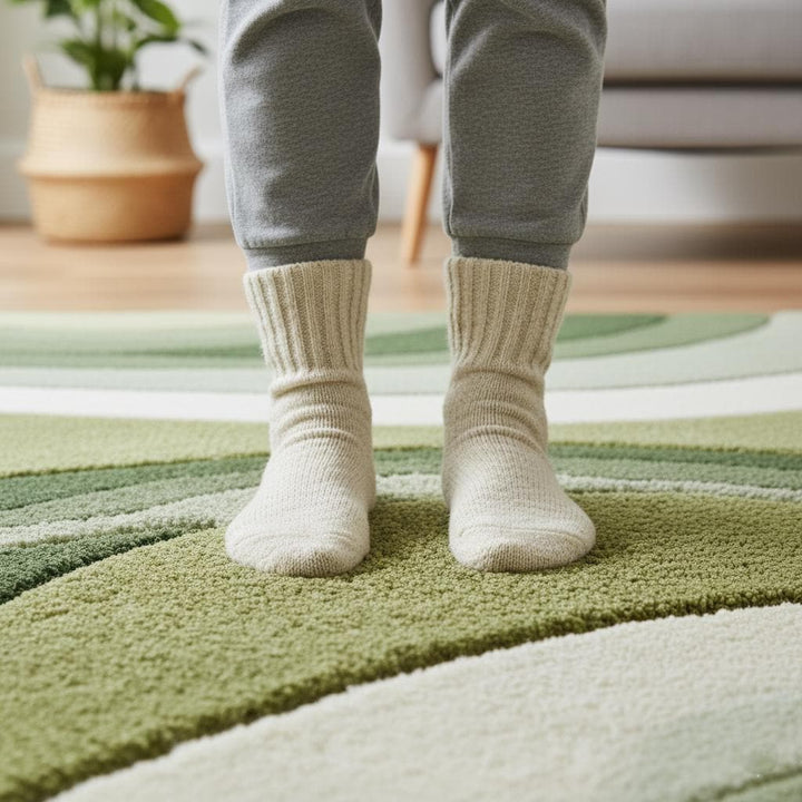Translation missing: es.Hand-Tufted Moss Green Wave Rug: Organic Textured Carpet