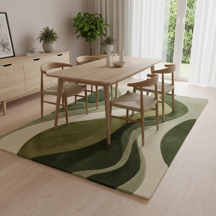 Translation missing: es.Hand-Tufted Moss Green Wave Rug: Organic Textured Carpet