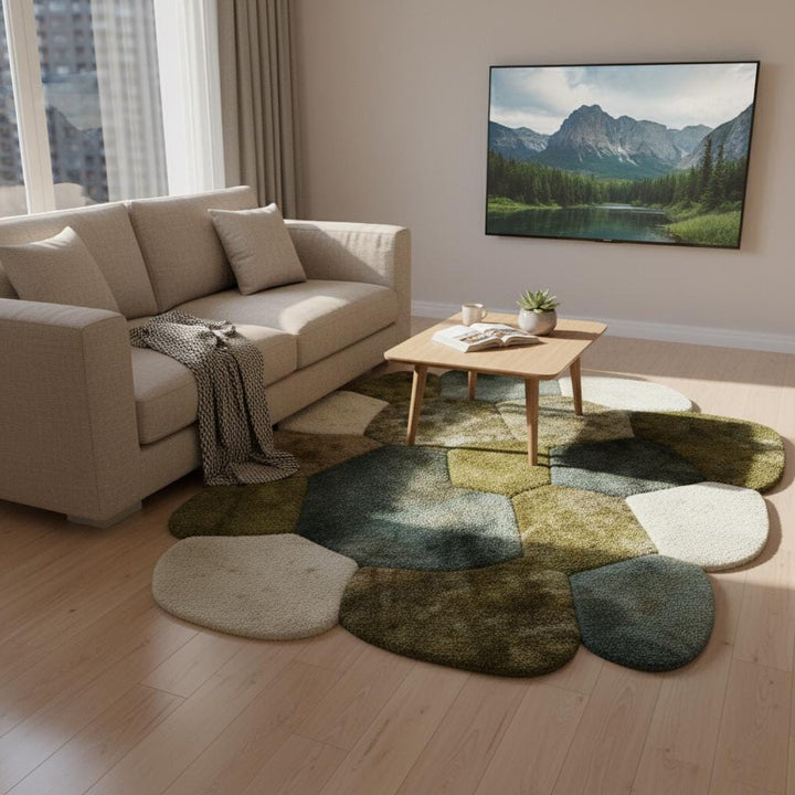 Translation missing: en.Hand-Tufted Pebble Rug: Organic Moss Shag, Biophilic Earth Tones Teppich