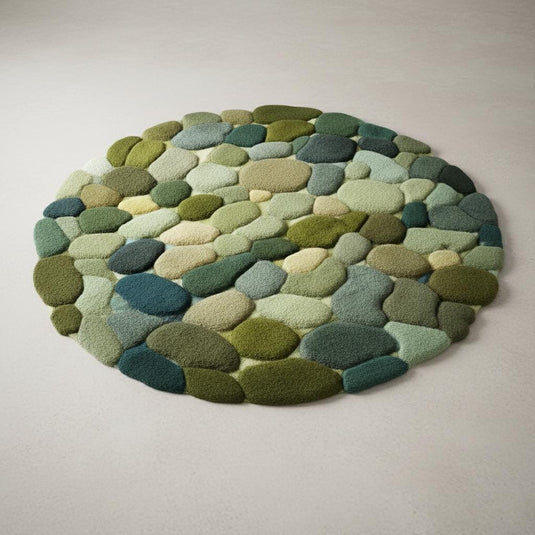 Translation missing: en.Hand Tufted Round Pebble Texture Rug • Green Teal Wool Accent Rug • Home Décor Modern Mid-Century Carpet Teppich • Handmade Area Rugs &amp; Rug
