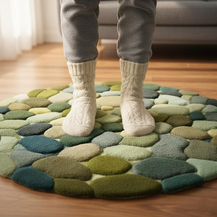 Translation missing: en.Hand Tufted Round Pebble Texture Rug • Green Teal Wool Accent Rug • Home Décor Modern Mid-Century Carpet Teppich • Handmade Area Rugs &amp; Rug
