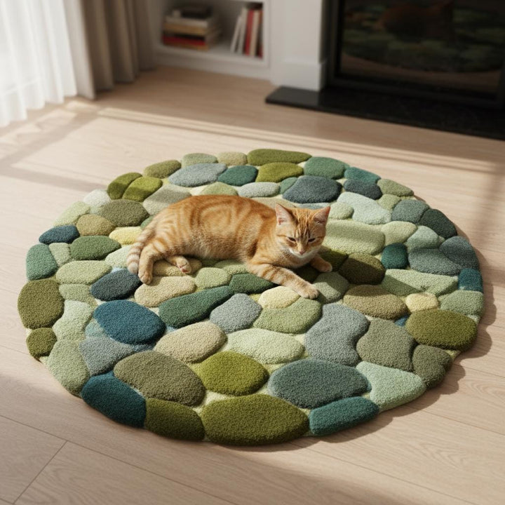 Translation missing: en.Hand Tufted Round Pebble Texture Rug • Green Teal Wool Accent Rug • Home Décor Modern Mid-Century Carpet Teppich • Handmade Area Rugs &amp; Rug