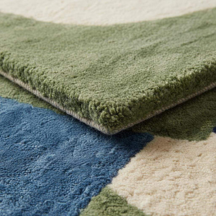Translation missing: en.Hand tufted mid-century modern rug with bold blue and green geometric wool design