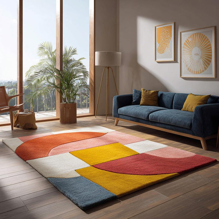 Translation missing: en.Hand-tufted wool rug with abstract organic shapes and plush dense pile in vibrant colors for modern decor