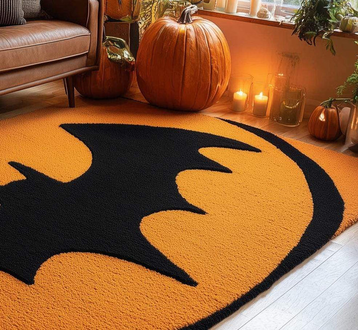 Translation missing: en.Hand-Tufted Wool Bat Rug: Halloween Gothic Decor, Orange &amp; Black