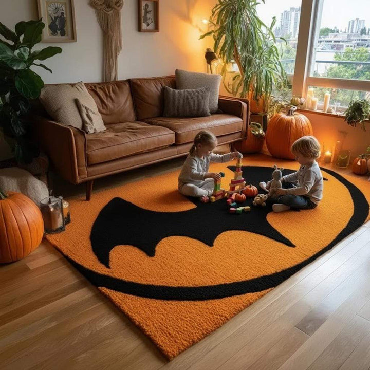 Translation missing: en.Hand-Tufted Wool Bat Rug: Halloween Gothic Decor, Orange &amp; Black