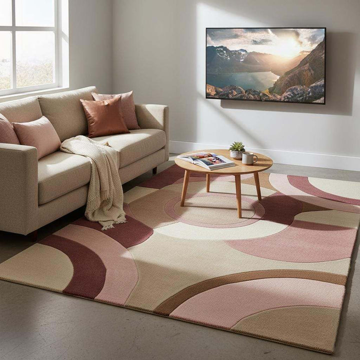 Translation missing: en.Hand-Tufted Wool Rug – Pastel Pink Art Deco Geometric Carpet