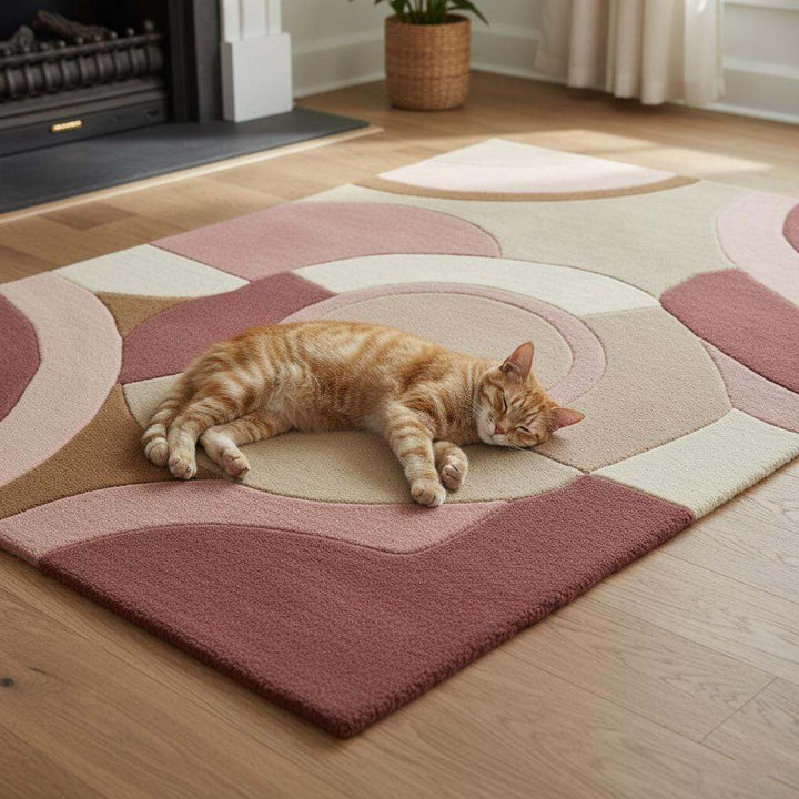 Translation missing: en.Hand-Tufted Wool Rug – Pastel Pink Art Deco Geometric Carpet