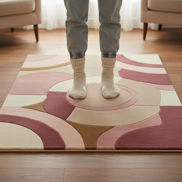 Translation missing: en.Hand-Tufted Wool Rug – Pastel Pink Art Deco Geometric Carpet