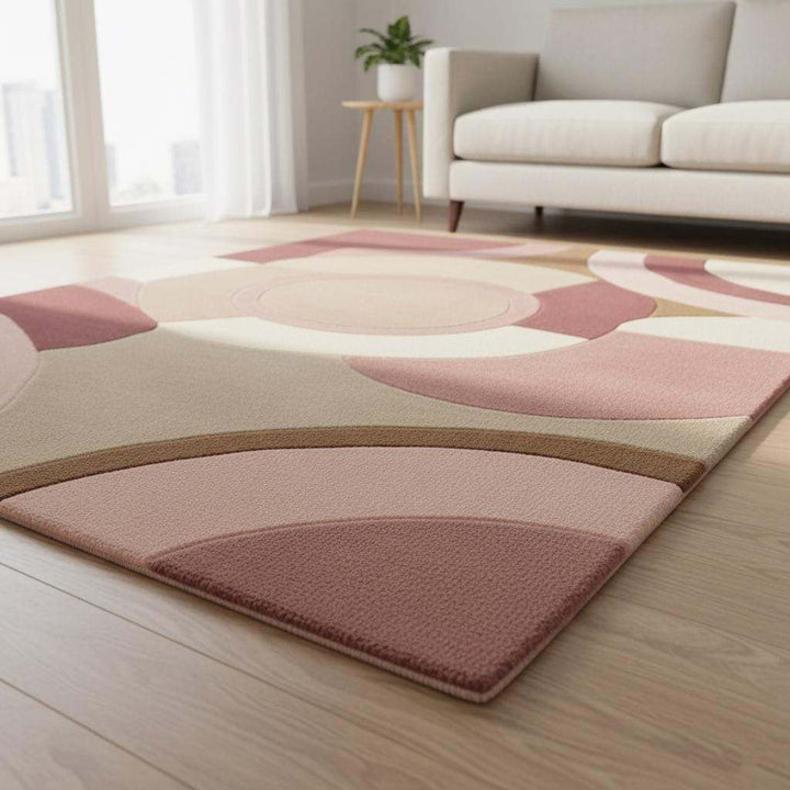 Translation missing: en.Hand-Tufted Wool Rug – Pastel Pink Art Deco Geometric Carpet