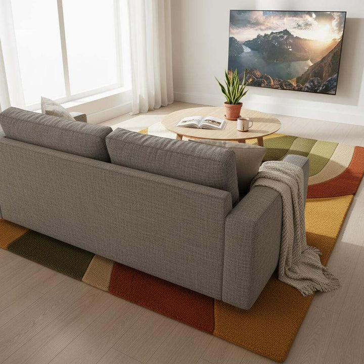 Translation missing: es.Hand-tufted wool rug with retro abstract design and sculptural organic curves in warm earthy tones
