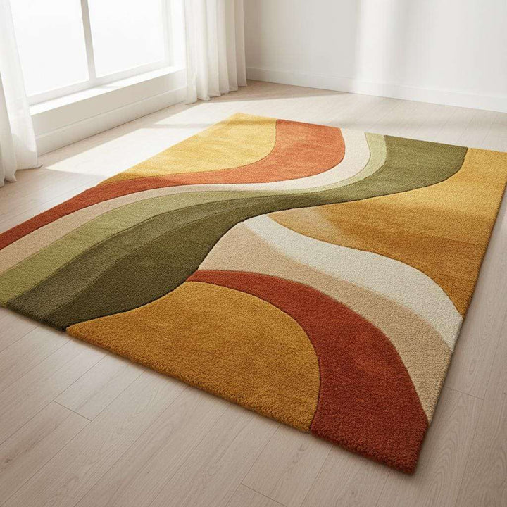 Translation missing: es.Hand-tufted wool rug with retro abstract organic curves in warm earthy tones