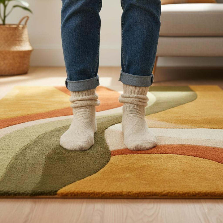 Translation missing: es.Hand-tufted wool rug with retro abstract sculptural organic curves in warm earthy tones