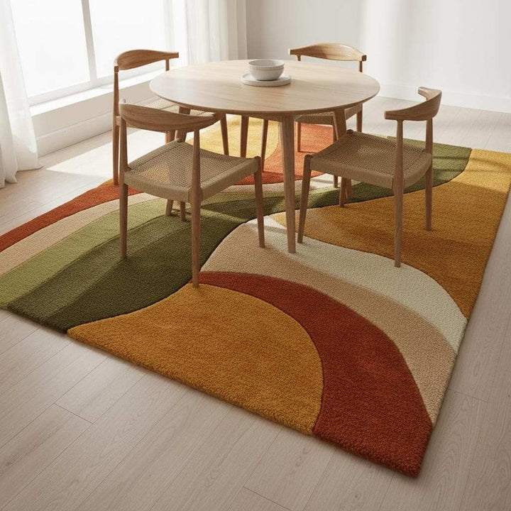 Translation missing: es.Hand-tufted wool rug with retro abstract design and sculptural organic curves in warm earthy tones