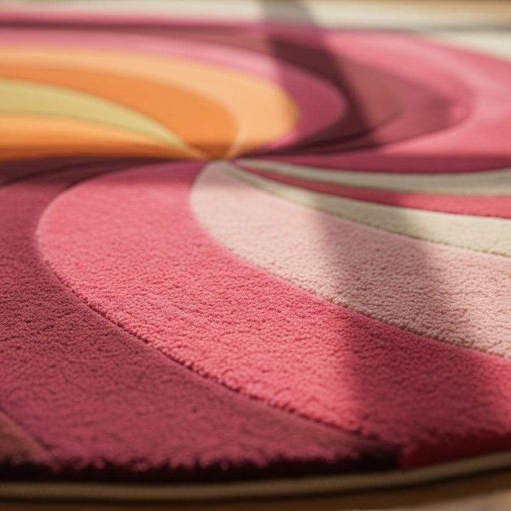 Translation missing: es.Hand-Tufted Round Wool Rug: Retro Swirl, 70s Boho Style