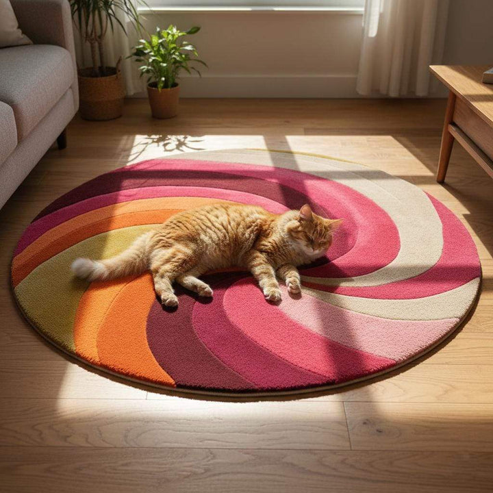 Translation missing: es.Hand-Tufted Round Wool Rug: Retro Swirl, 70s Boho Style