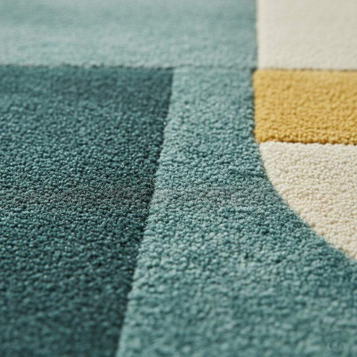 Translation missing: en.Hand-Tufted Wool Rug: Modern Abstract Geometric Teal &amp; Mustard Carpet