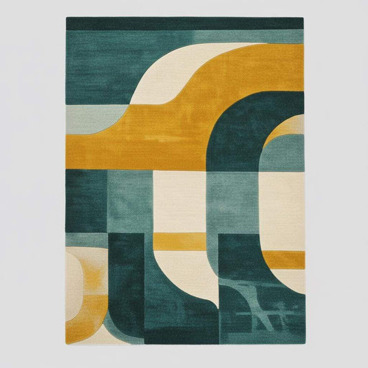 Translation missing: en.Detailed close-up of tufted wool rug pile showing raised loops and bold geometric colors