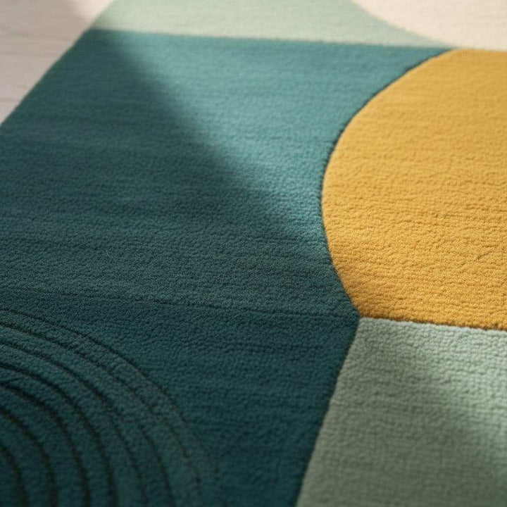 Translation missing: en.Hand-Tufted Wool Rug: Modern Abstract Teal and Mustard Carpet