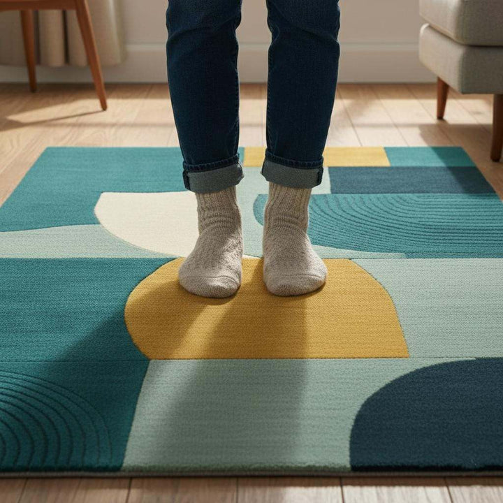 Translation missing: en.Hand-Tufted Wool Rug: Modern Abstract Teal and Mustard Carpet