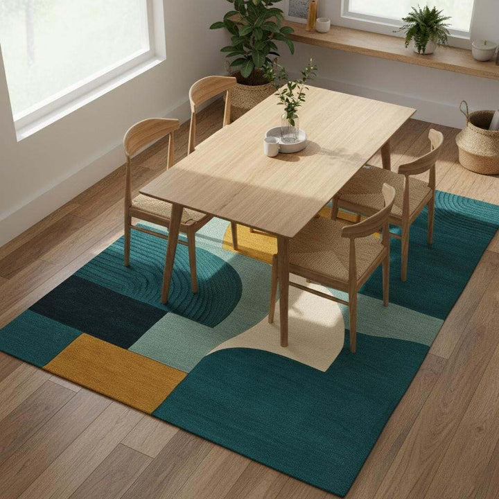 Translation missing: en.Hand-Tufted Wool Rug: Modern Abstract Teal and Mustard Carpet
