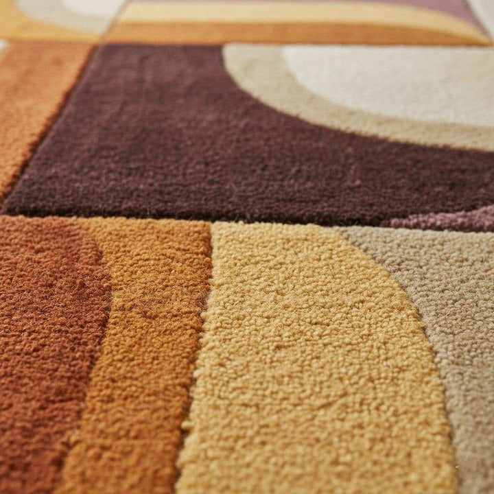Translation missing: en.Hand-tufted Geometric Wool Rug — Mid-Century Modern Abstract Area Rug, Mustard Terracotta Plum, 5x7 6x9 7x10, Living Room Statement Decor