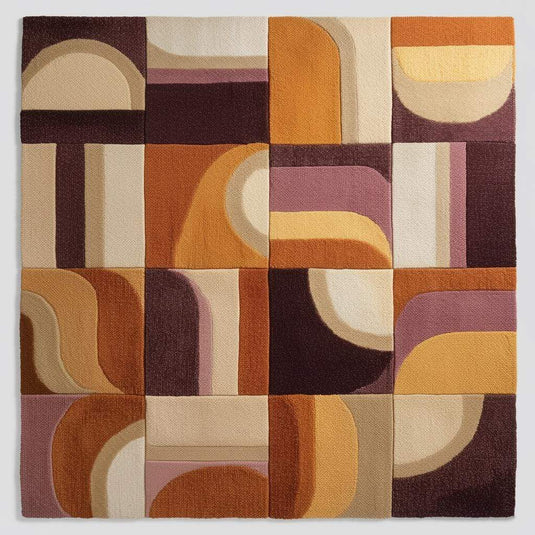 Translation missing: en.Hand-tufted Geometric Wool Rug — Mid-Century Modern Abstract Area Rug, Mustard Terracotta Plum, 5x7 6x9 7x10, Living Room Statement Decor