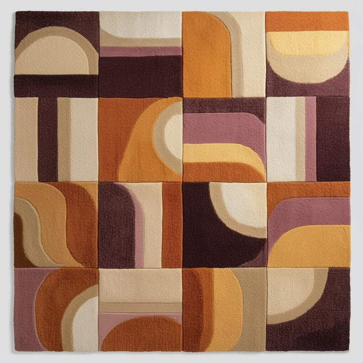 Translation missing: en.Hand-tufted Geometric Wool Rug — Mid-Century Modern Abstract Area Rug, Mustard Terracotta Plum, 5x7 6x9 7x10, Living Room Statement Decor