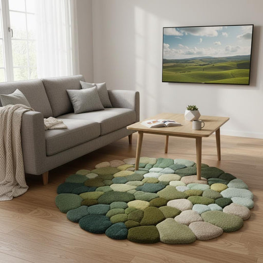 Translation missing: en.Hand-tufted Pebble Round Rug — Thick Textured Green Area Rug for Living Room, Cozy Accent Rug, Modern Boho Carpet — Handcrafted Teppich
